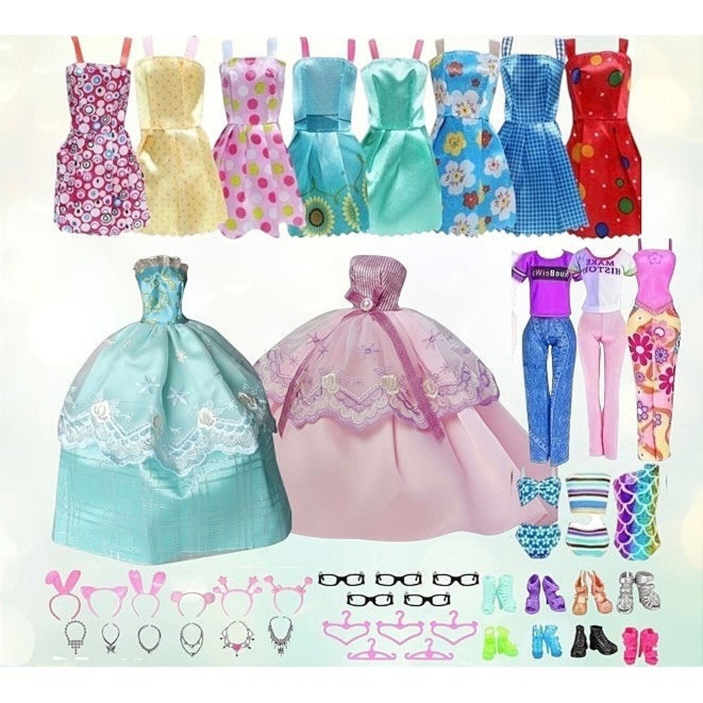 46pc Doll Clothes Barbie Style Clothing Outfits for 11.5" Fashion Doll Dress Lot